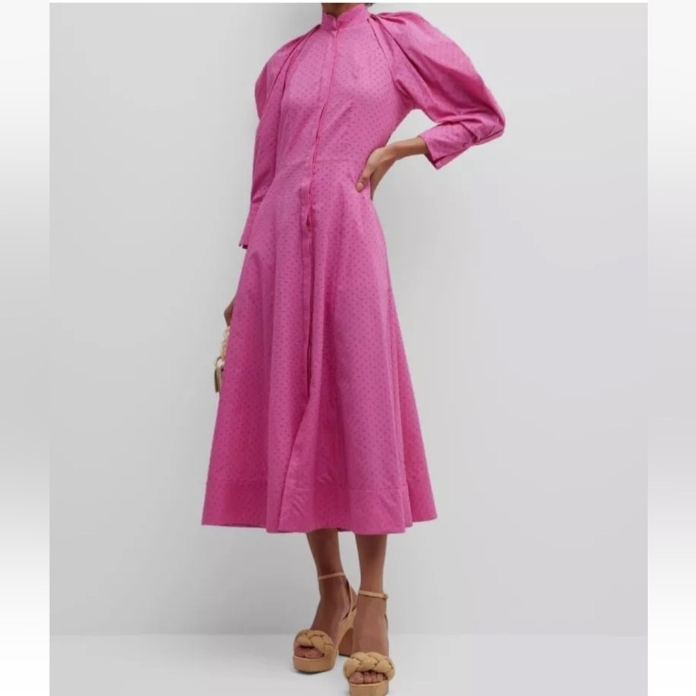 CRIDA | Milano Women's Pink Busseto Blouson-Sleeve Swiss Dot Dress Size 8
